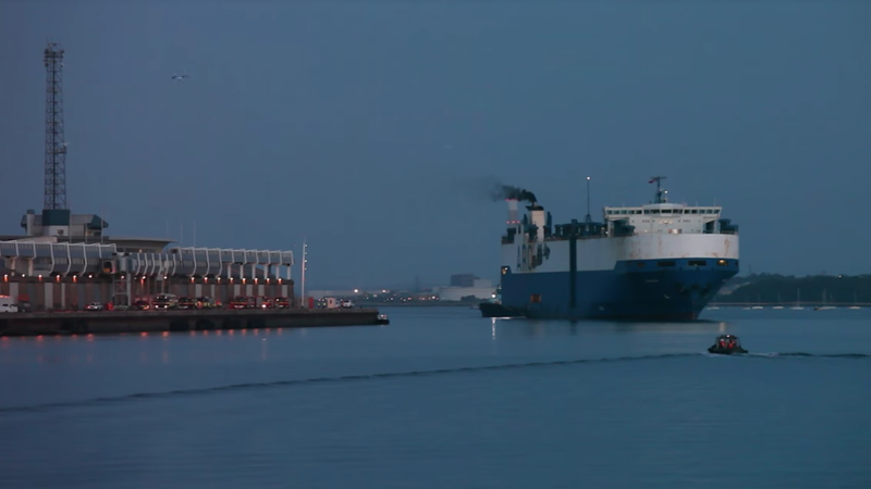 The Courage, as it arrived in Southampton, United Kingdom.